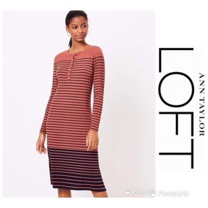 NWT LOFT Striped Henley Midi Dress Sz L $89.50!